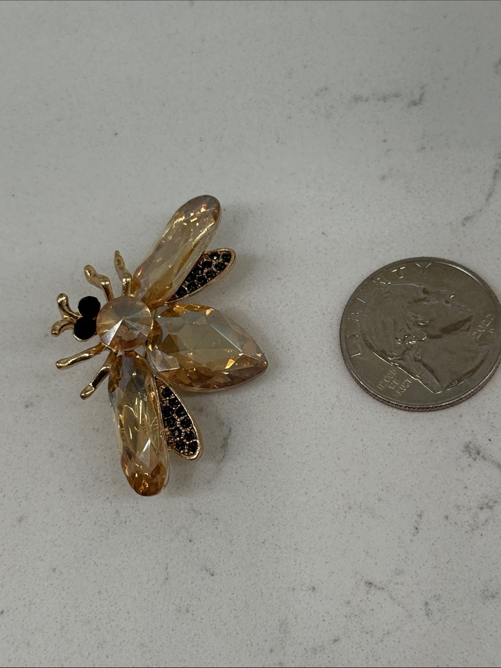 Crystal Bee Brooch - Gold and Champagne Accent